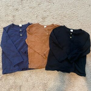 SHEIN Kids Long Sleeve Solid Henley Shirts - Navy, Tan, Black